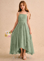 Azazie Twilight Girls Formal Dusty Sage A-Line Pleated Floral Burnout Dress