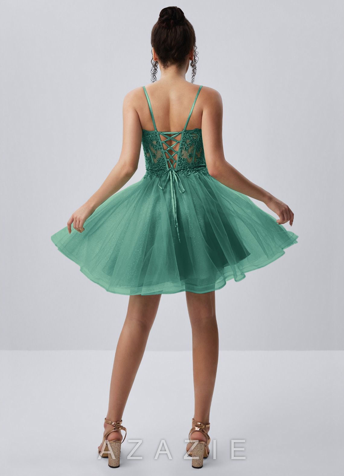 Thalassienne Basil Lace Rhinestones Tulle Mini Dress