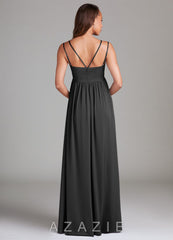 Azazie Emree A-Line Stretch Satin Floor-Length Dress with Pockets black