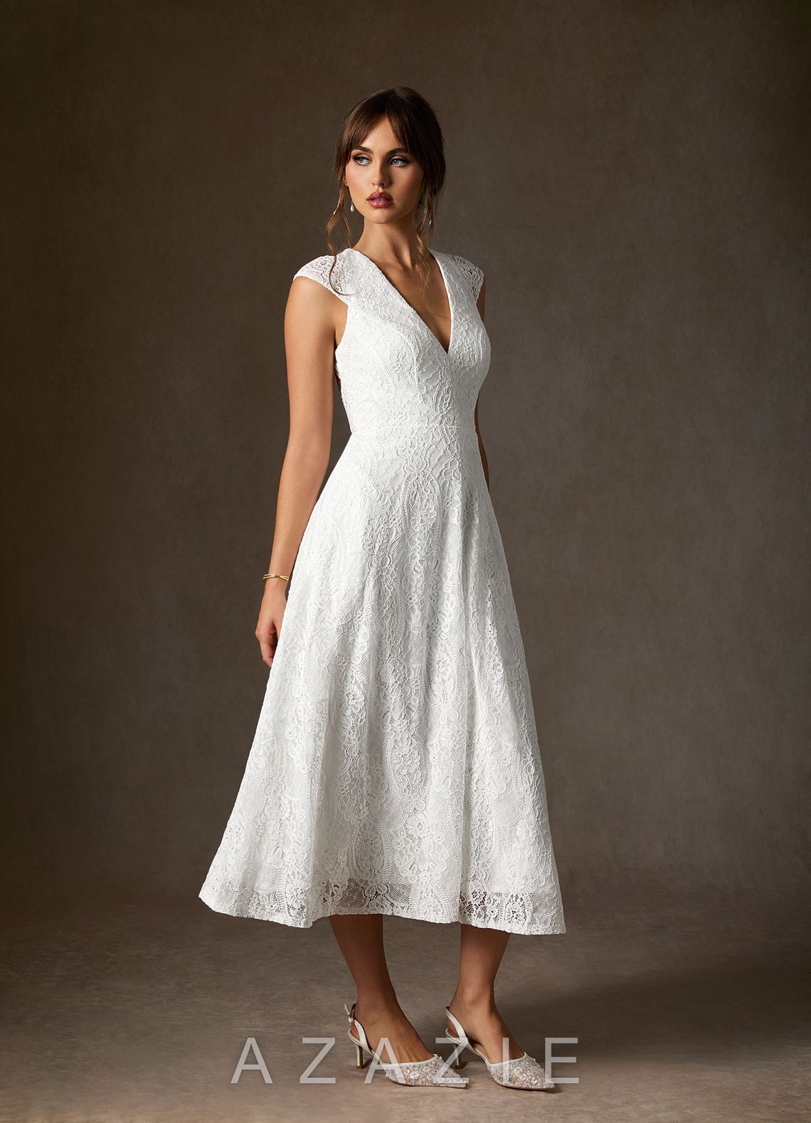 Azazie Lilly Wedding Dress Diamond White A-Line Lace Dress diamond_white