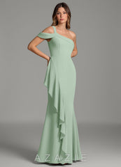 Azazie Ashlynn Agave Mermaid Off the Shoulder Chiffon Dress agave