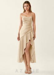 Heloise Champagne Satin Lace Up Back Summer Midi Dress