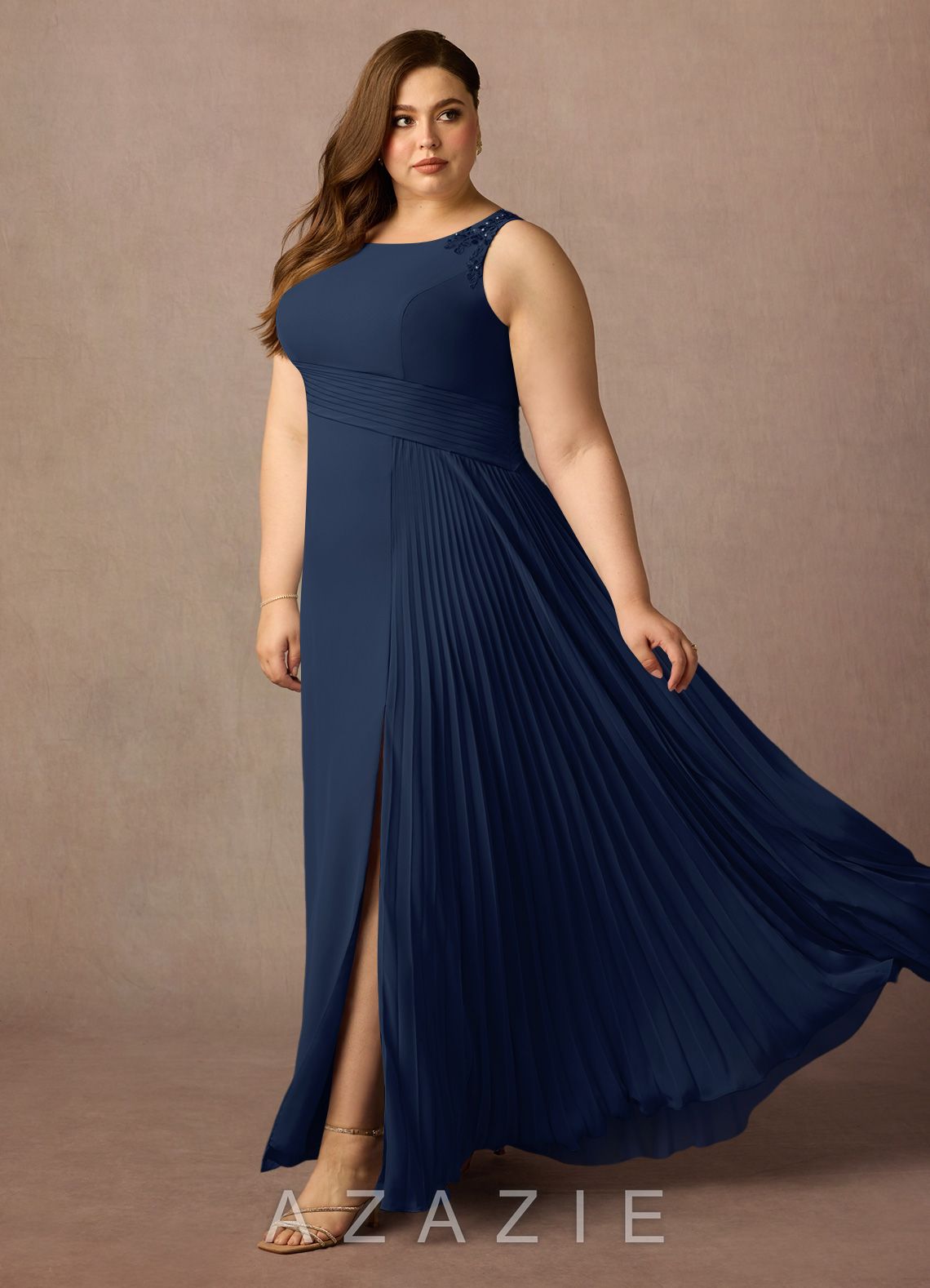Azazie Galvan Dark Navy A-Line Sequins Chiffon Dress dark_navy