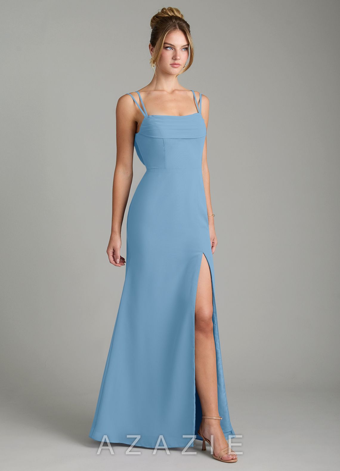 Azazie Egypt Steel Blue Sheath Sweetheart Neckline Chiffon Dress steel_blue