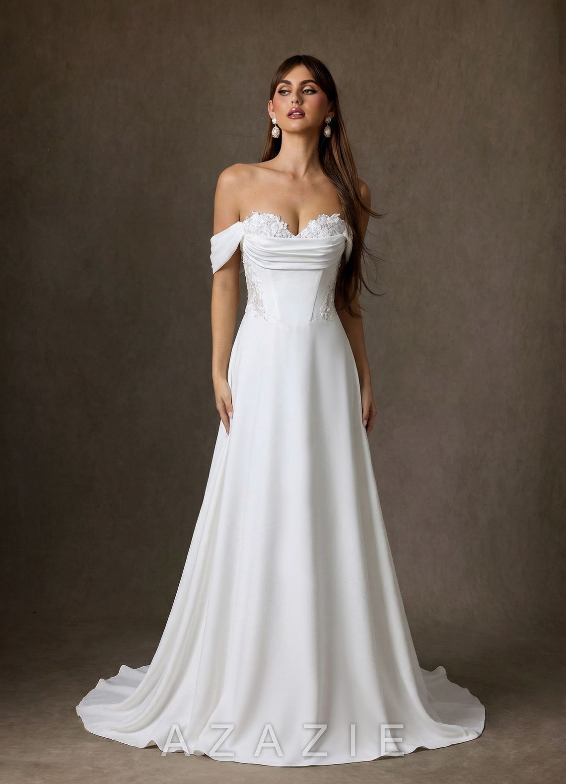 Azazie Ganelle Diamond White A-Line Sweetheart Neckline Crepe Back Satin Dress diamond_white