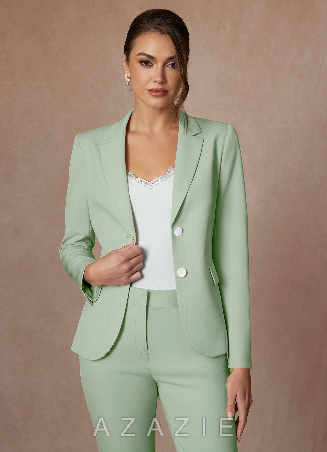 Whitney Dusty Sage Refined Weave Performance Full Length Pants Suit