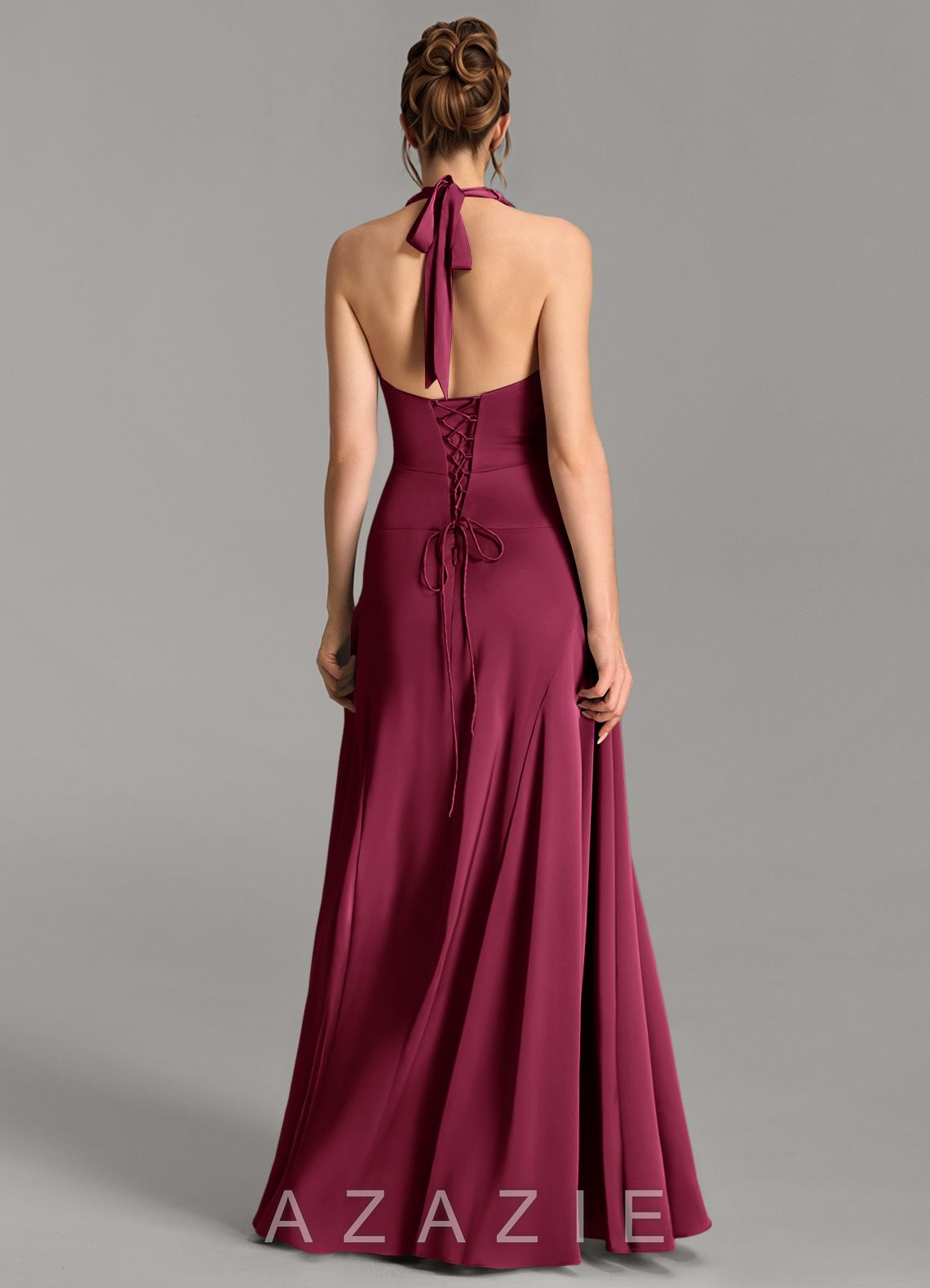 Azazie Aubrielle Burgundy A-Line Corset Stretch Satin Dress burgundy