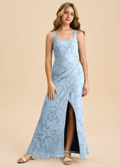 Azazie Mero Junior Sky Blue Sheath Pleated Floral Burnout Dress sky_blue