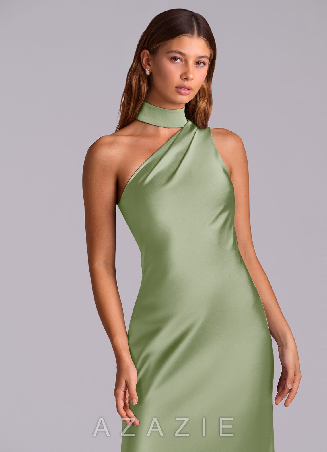 Azazie Seona Dusty Sage Mermaid One Shoulder Stretch Satin Dress dusty_sage