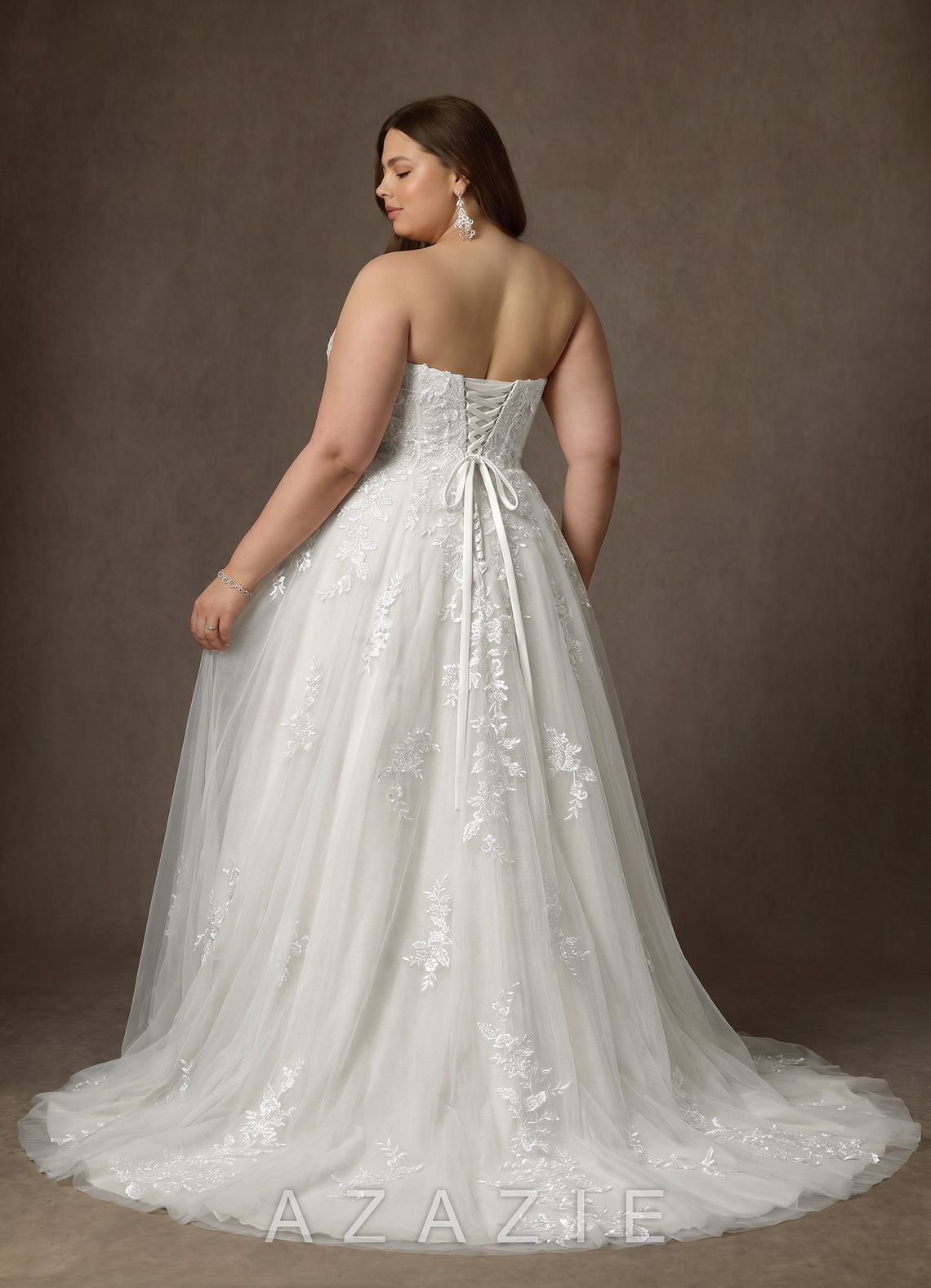 Azazie Keri Diamond White Ball-Gown Strapless Lace Dress diamond_white