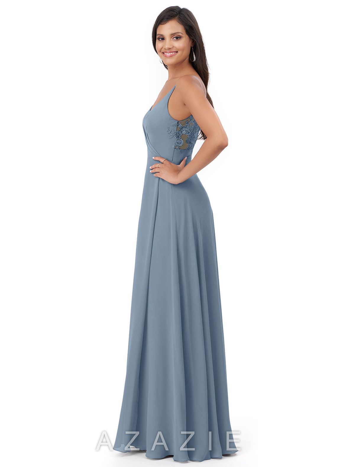 Azazie Lennon Dusty Blue A-Line Lace Chiffon Dress dusty_blue