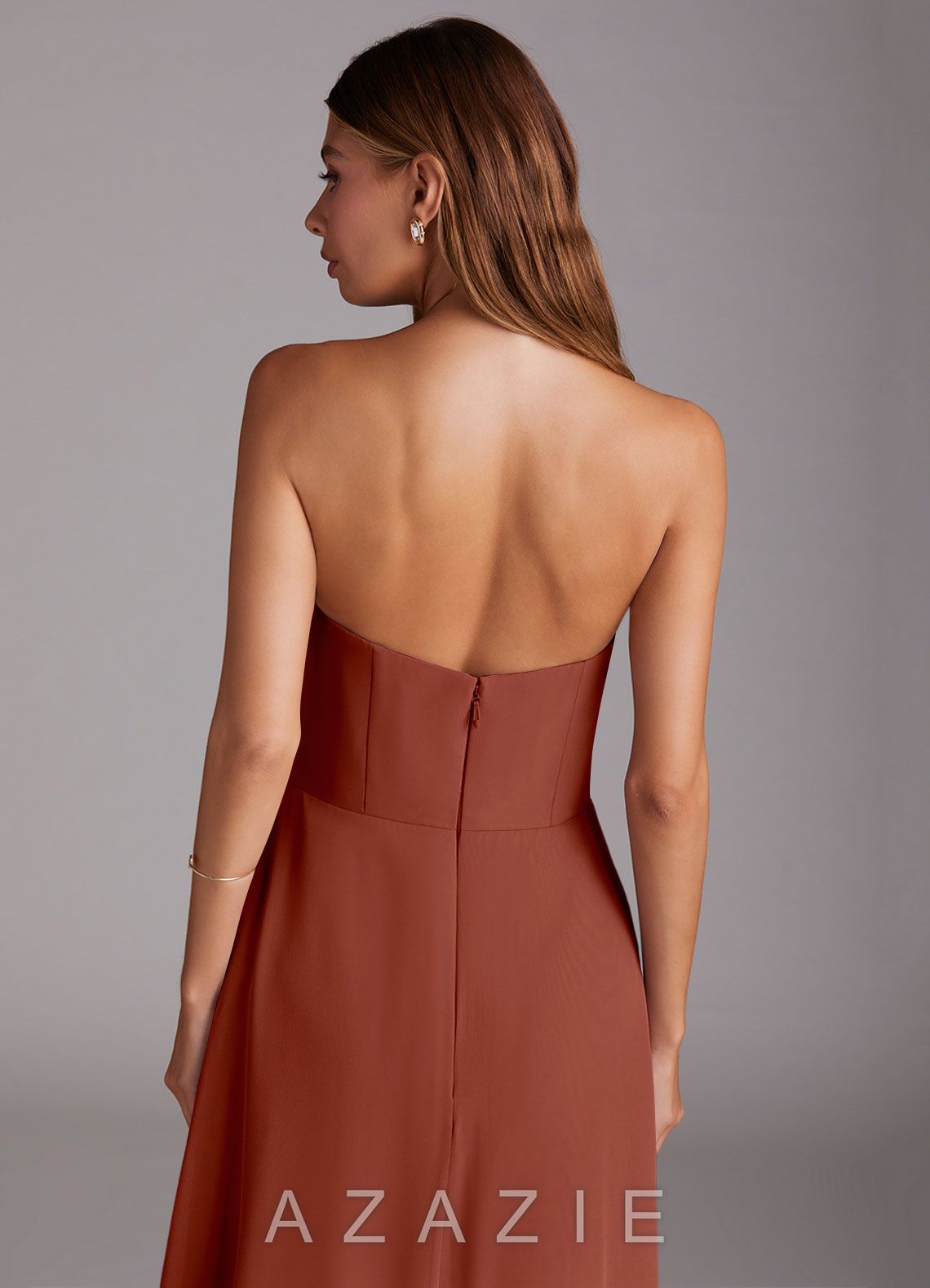 Azazie Wren Auburn A-Line Side Slit Chiffon Convertible Dress auburn