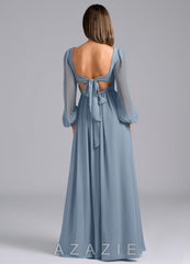 Azazie Teri Dusty Blue A-Line Long Sleeve Chiffon Dress dusty_blue