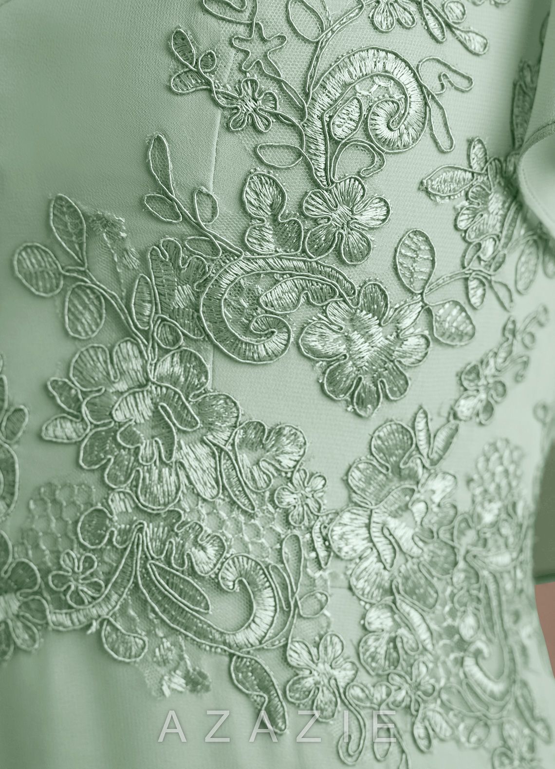 Azazie Frieda Agave A-Line Applique Chiffon Dress agave