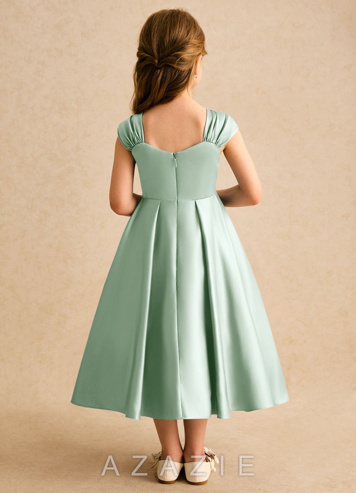 Azazie Yosemite Agave Ball-Gown Sweetheart Neckline Matte Satin Dress agave