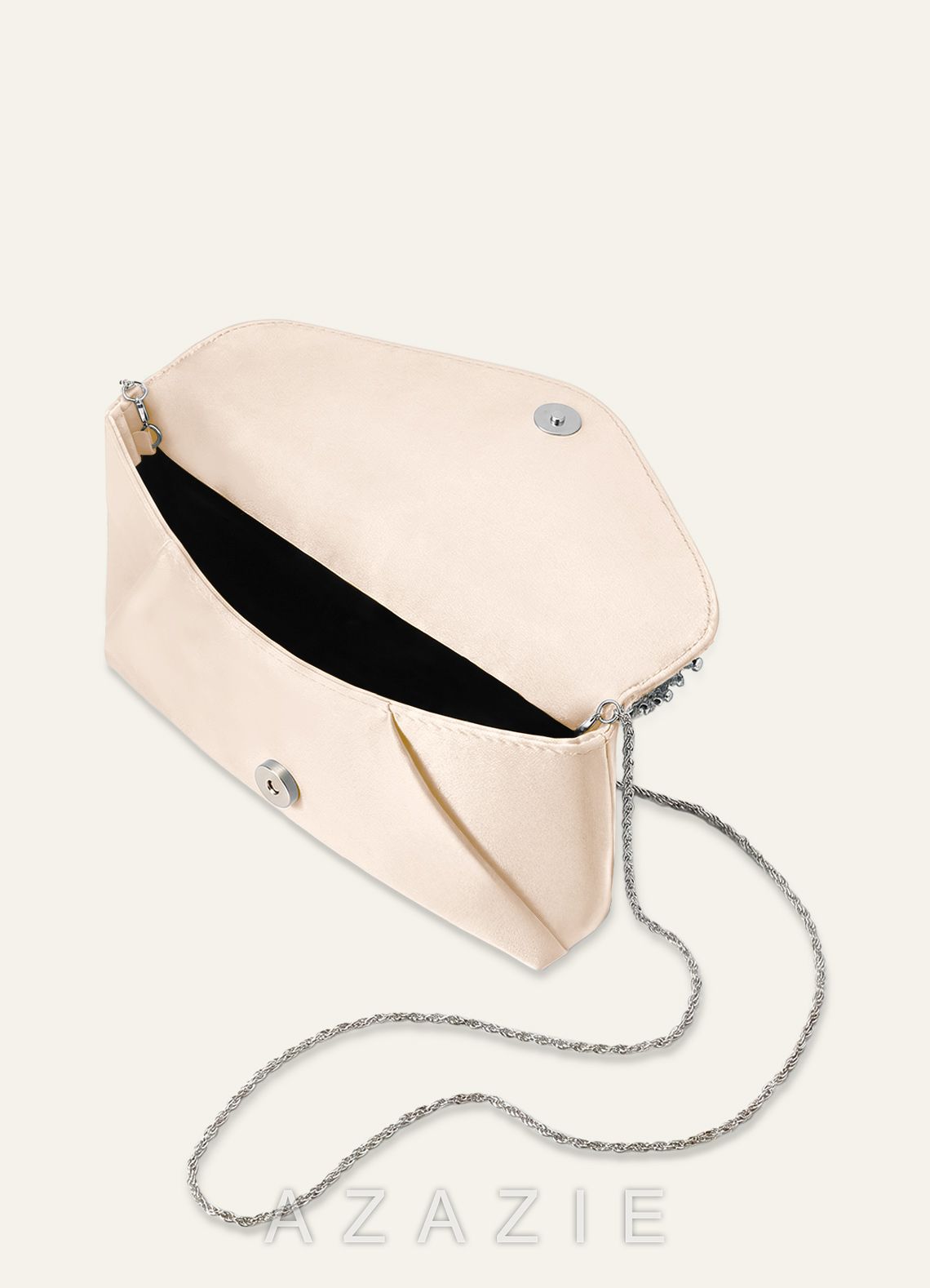 Matching Color Crystal Trim Satin Evening Clutch Bag with Chain Strap