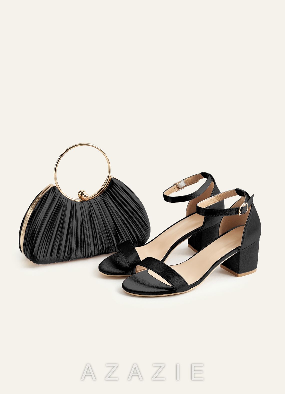 Matching Color Metallic Satin Pleated Handbag  black