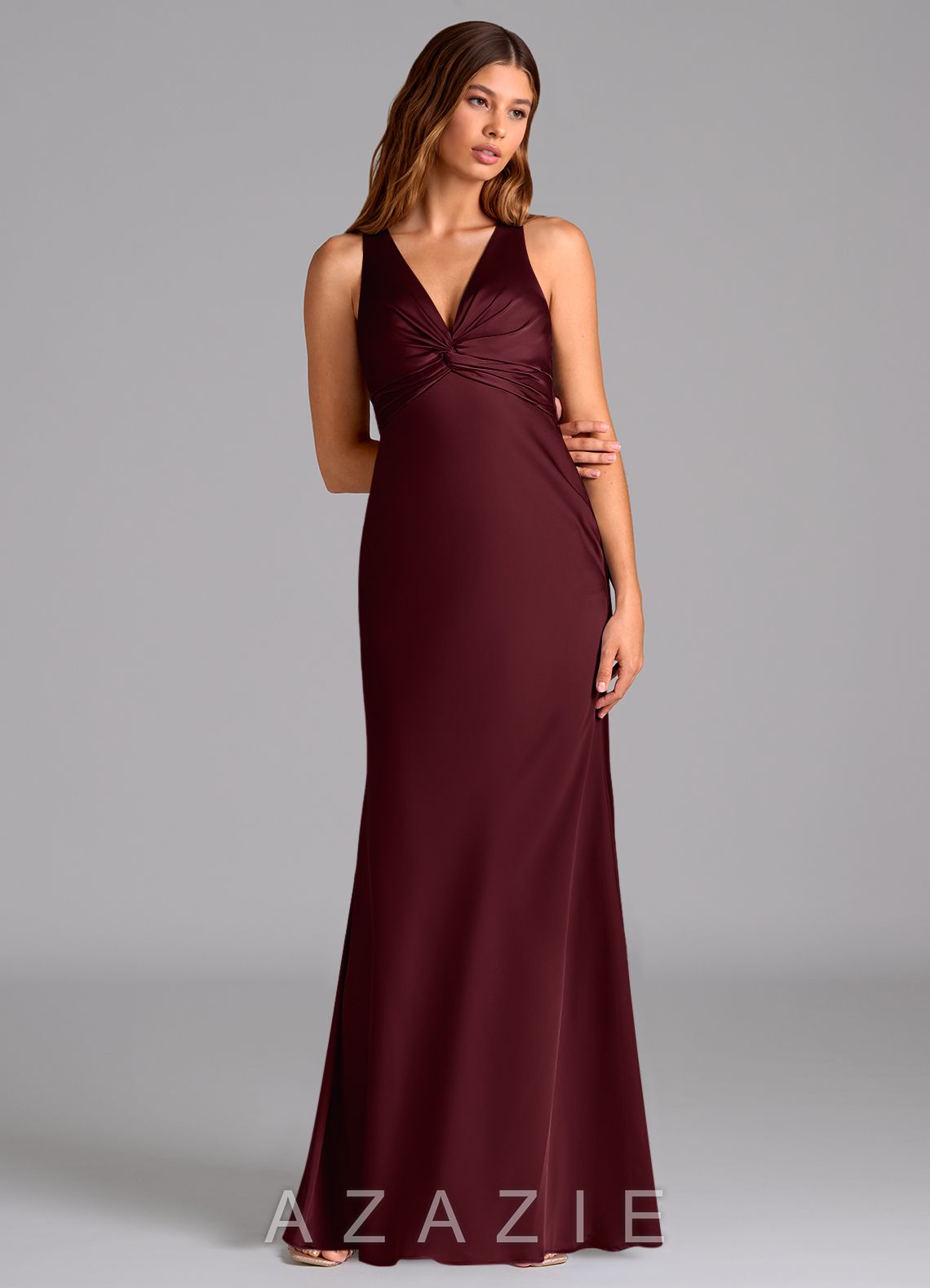 Azazie Hati Cabernet Mermaid Stretch Satin Dress cabernet