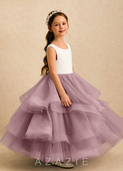 Azazie Madison Ivory Dusty Rose Ball-Gown Lace Tulle Dress ivory/dusty_rose