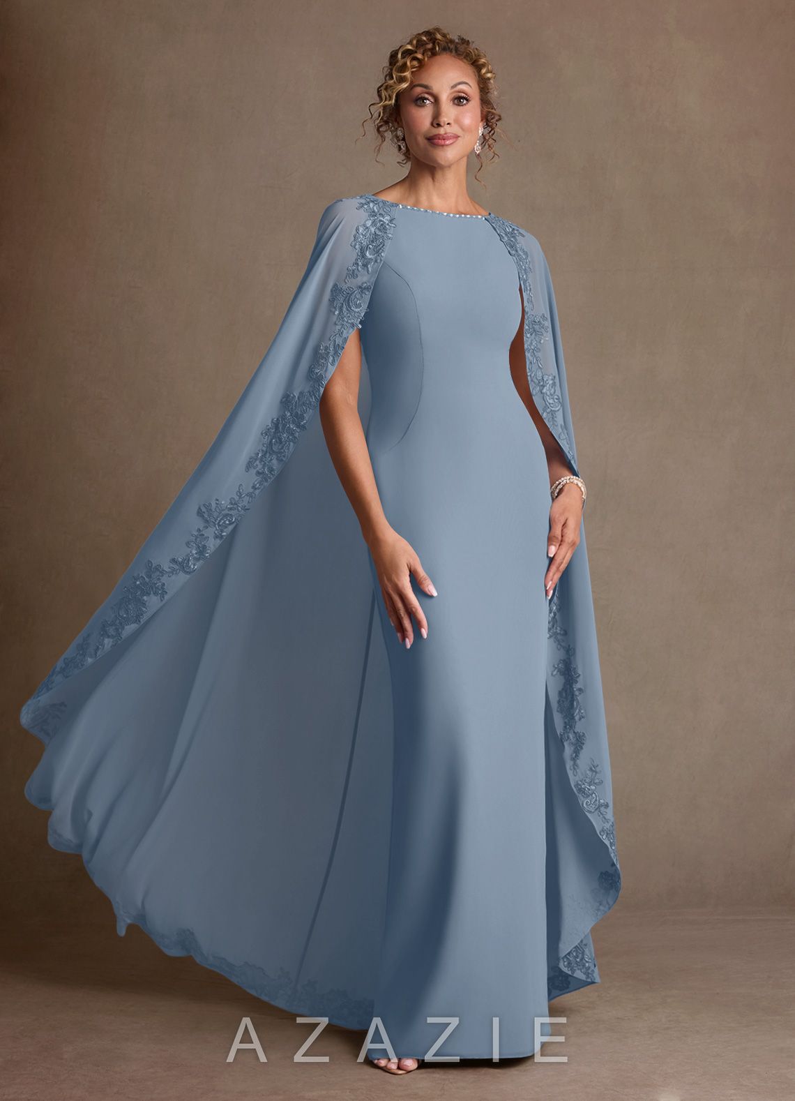 Azazie Artemisia Dusty Blue Sheath Lace Chiffon Dress dusty_blue