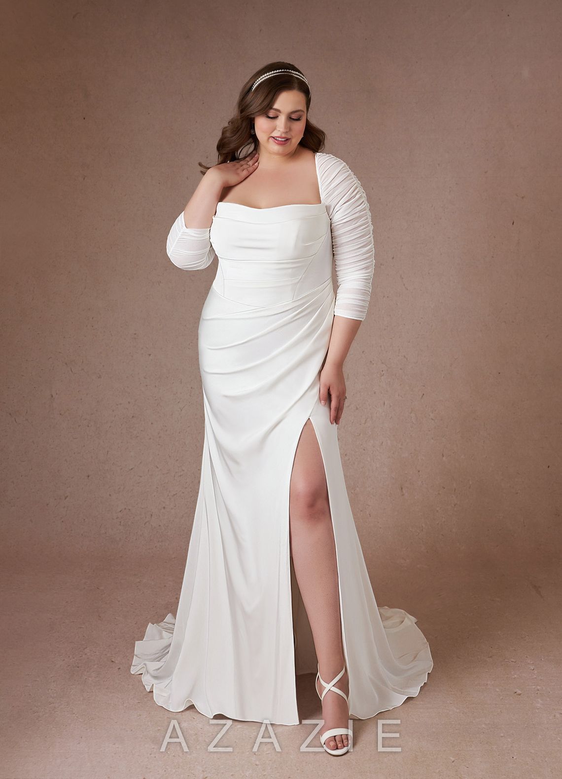 Azazie Marsella Wedding Dress Diamond White Mermaid Strapless Crepe Back Satin D