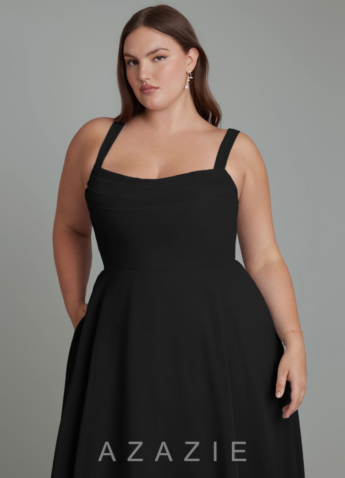 Azazie Shaude Black A-Line Pleated Chiffon Dress black