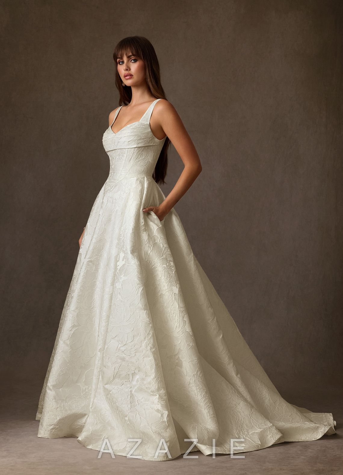 Azazie Priah Antique White Ball-Gown Sweetheart Neckline Floral Jacquard Dress antique_white