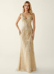 Hazelen Champagne V-Neck Sequined Lace Tulle Prom Dress  sp_champagne_#ce224