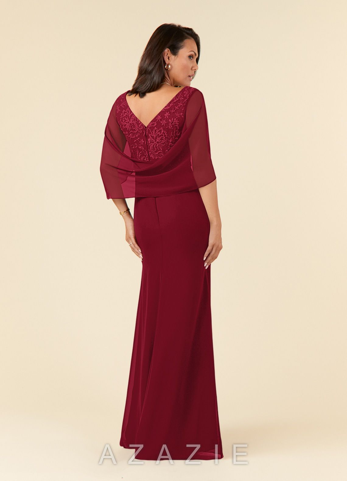 Azazie Laina Burgundy Mermaid Lace Chiffon Dress burgundy