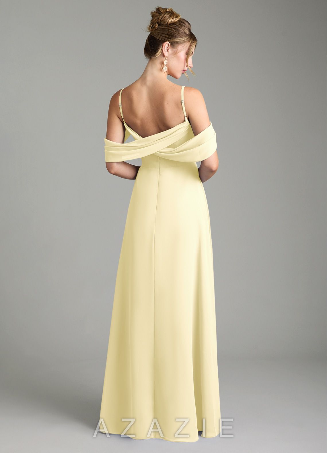 Azazie Mercedes Lemon Sorbet A-Line Off the Shoulder Chiffon Dress lemon_sorbet