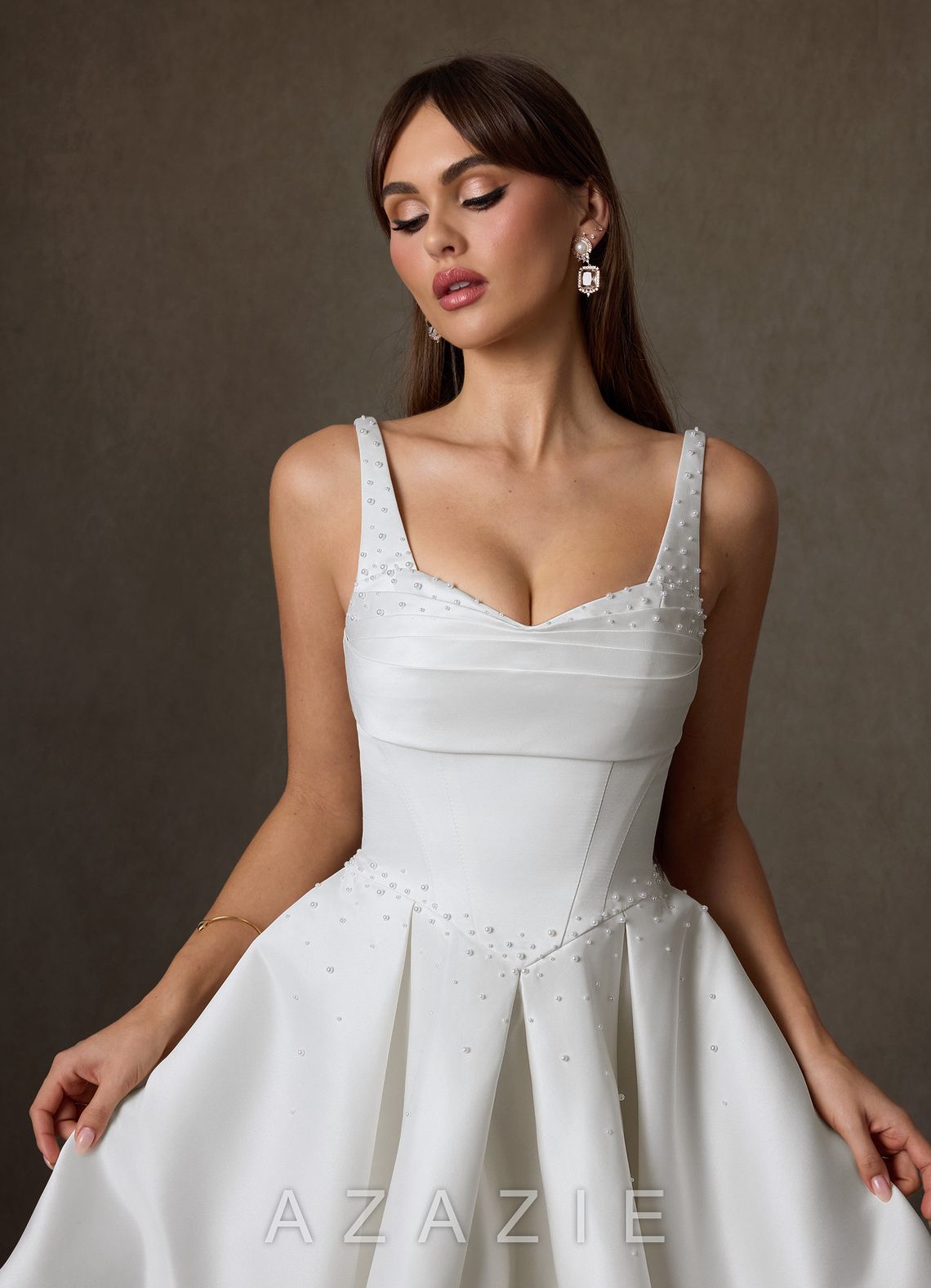 Azazie Zelina Diamond White A-Line Sweetheart Neckline Satin Dress diamond_white
