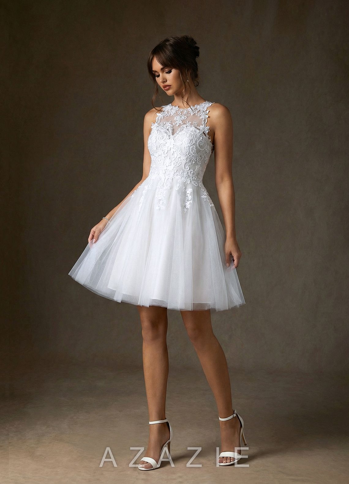 Azazie Melrose Diamond White A-Line Sweetheart Neckline Lace Dress