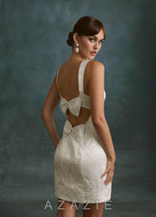 Azazie Colby Antique White Sheath Square Neckline Jacquard Dress