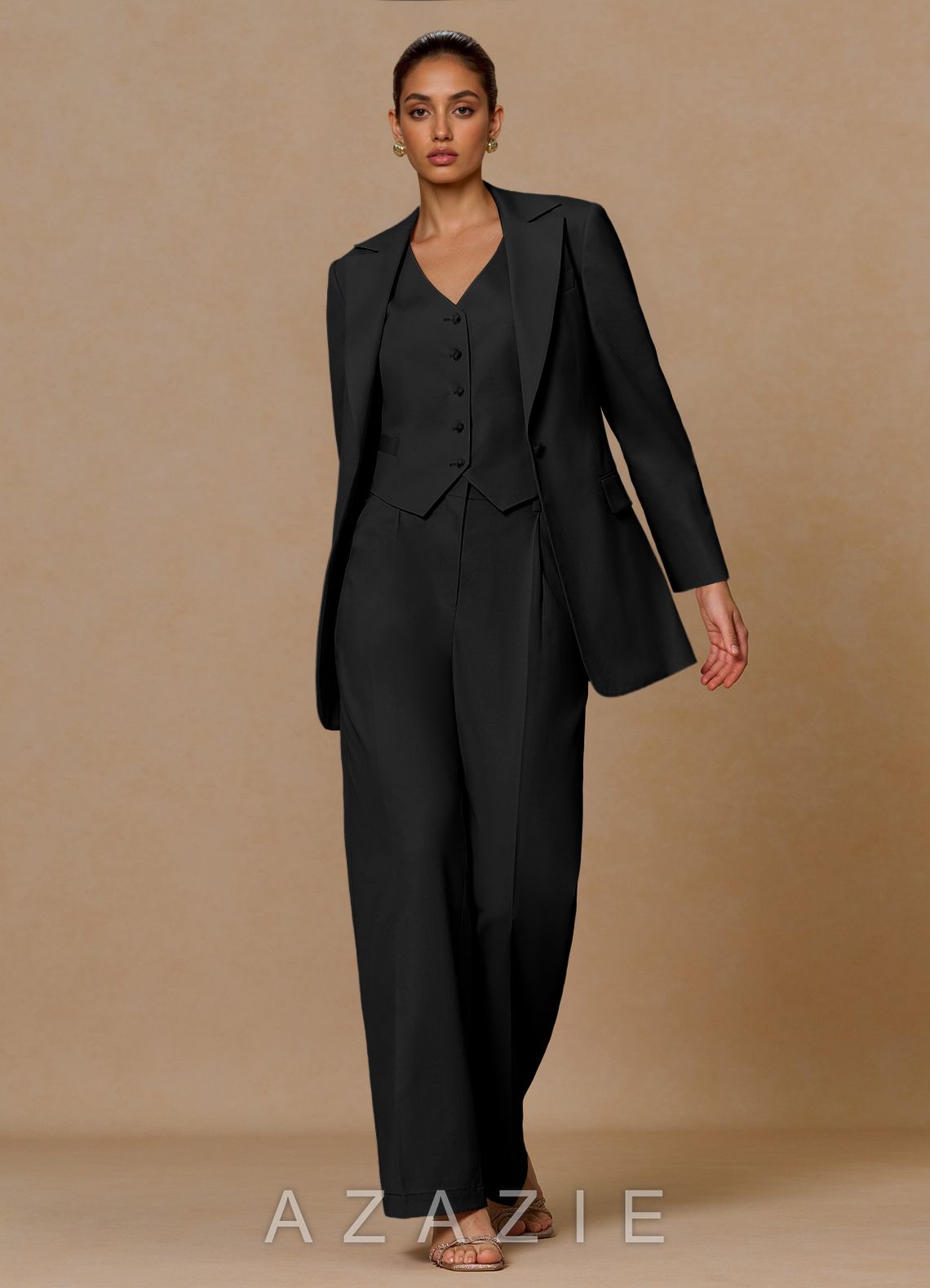Margaret Black Cotton Linen Blend 3-Piece Suit