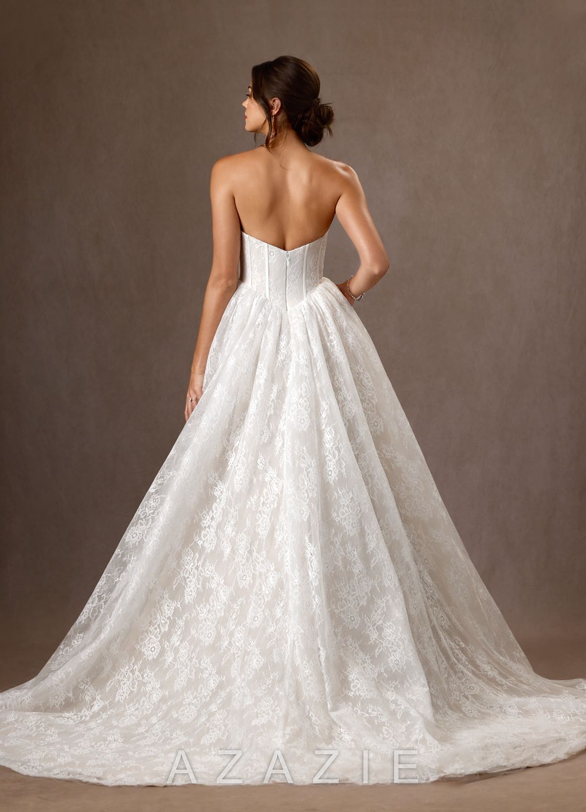 Azazie Demetria Diamond White Ball-Gown Strapless Lace Dress