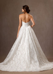 Azazie Demetria Diamond White Ball-Gown Strapless Lace Dress