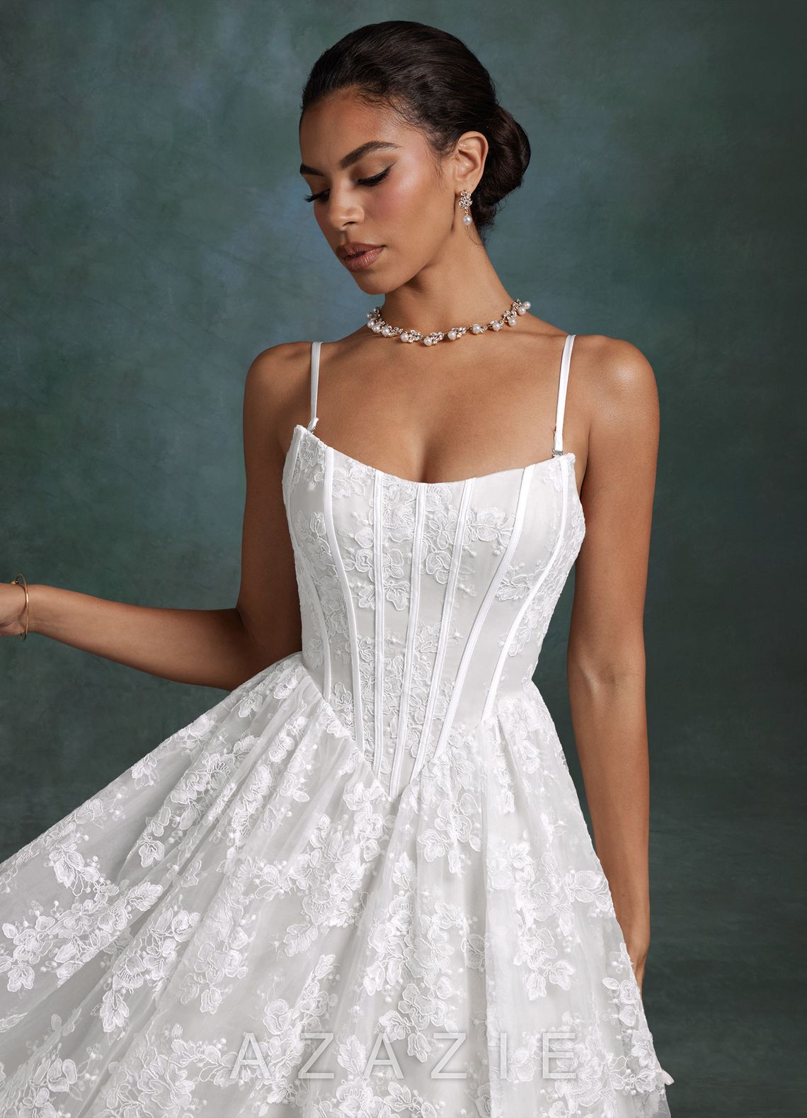 Azazie Brooklyn Diamond White Ball-Gown Strapless Lace Dress diamond_white
