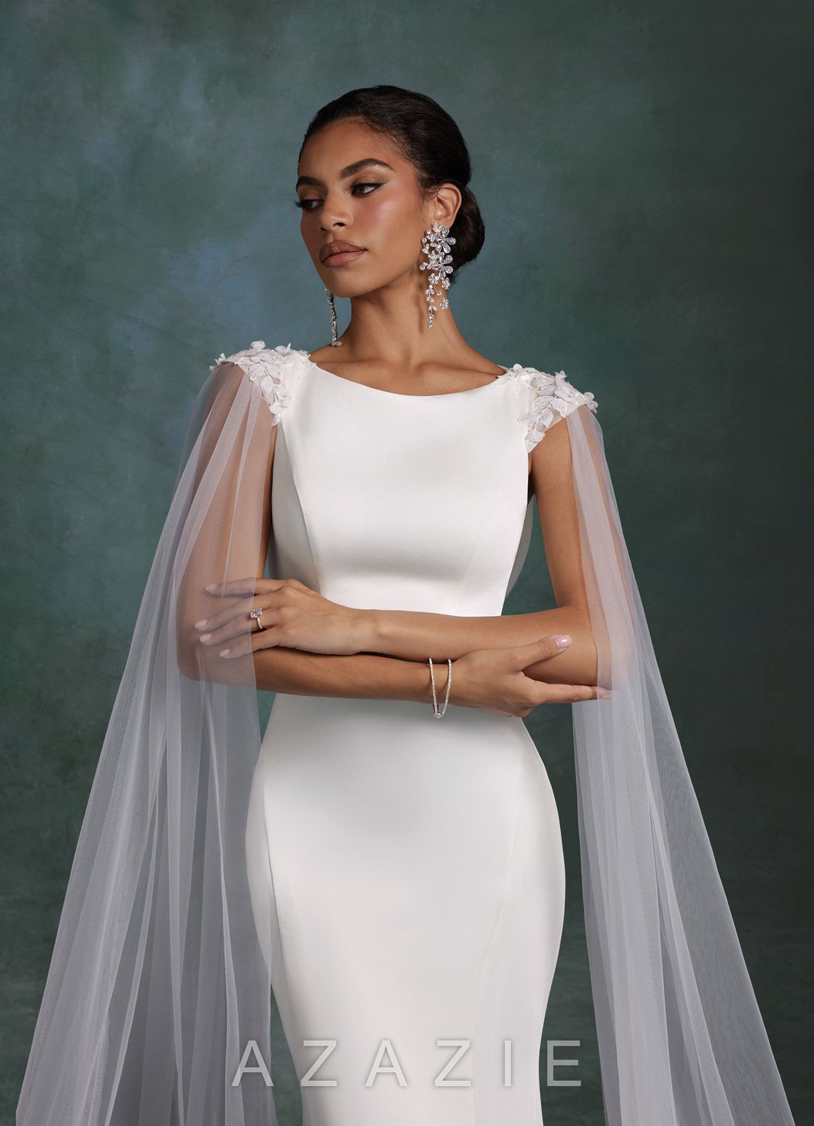 Azazie Oaklynn Diamond White Mermaid Boatneck Crepe Back Satin Dress diamond_white