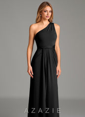 Azazie Taina Black A-Line One Shoulder Premium Stretch Jersey Dress black