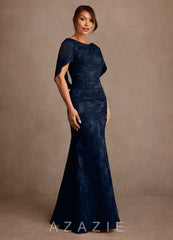 Azazie Belladonna Dark Navy Mermaid Pleated Floral Burnout Dress dark_navy