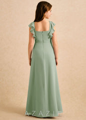 Azazie Soso Girls Formal Dusty Sage A-Line Pleated Chiffon Dress dusty_sage