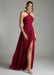 Azazie Afra Burgundy A-Line Pleated Chiffon Dress burgundy