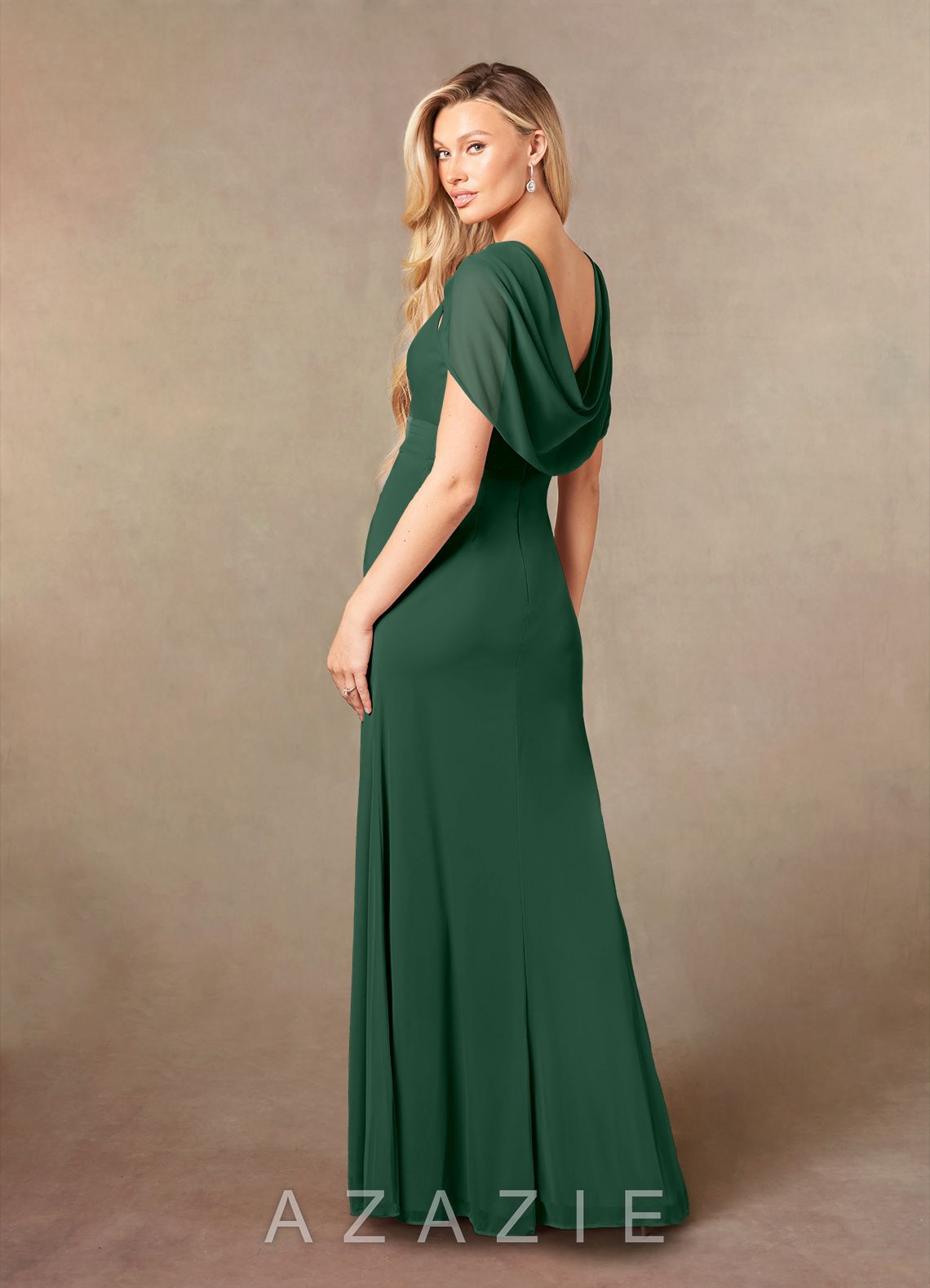 Azazie Luisa Dark Green Mermaid V-Neck Pleated Mesh Dress dark_green