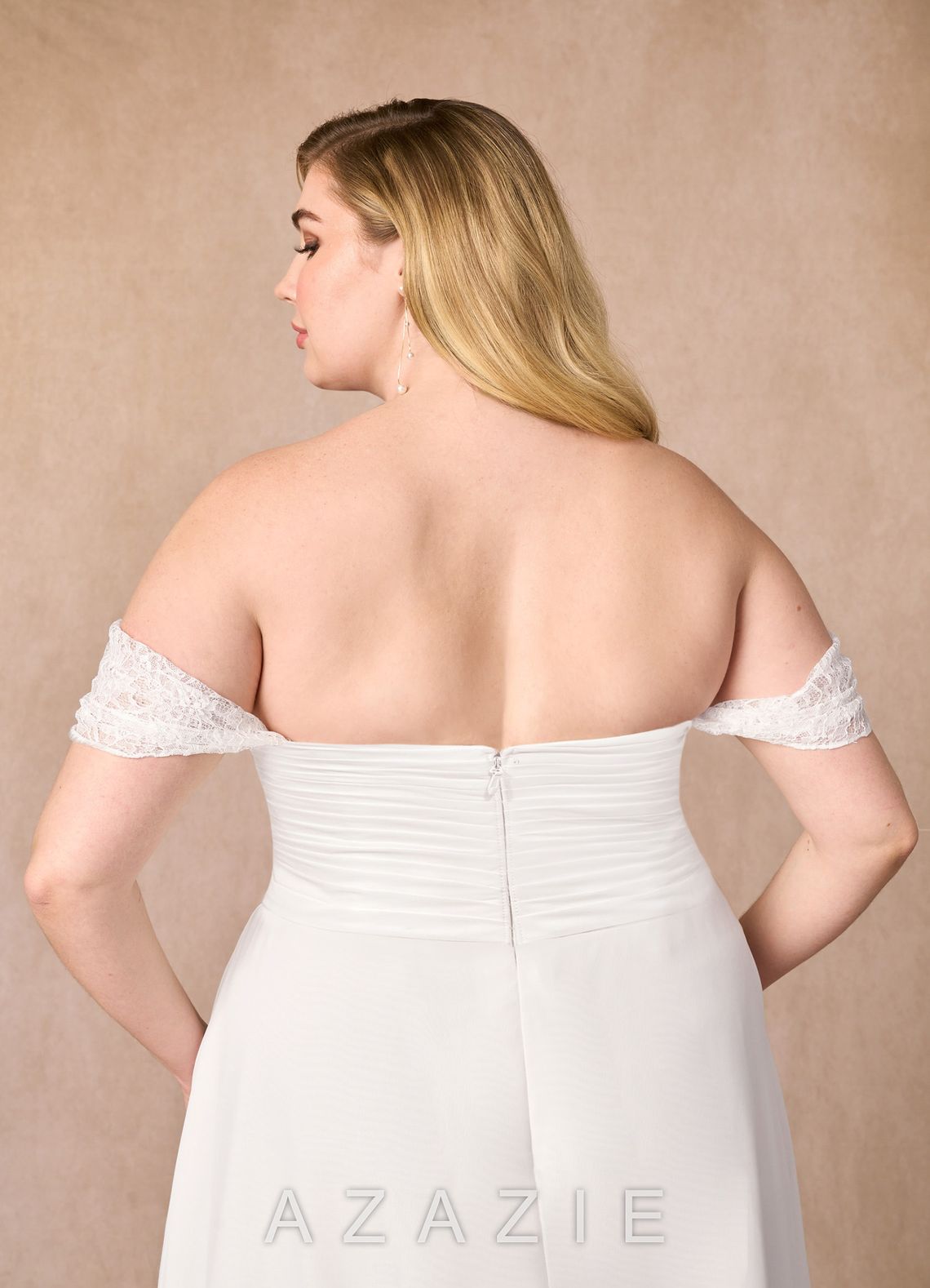 Azazie Zadie Wedding Dress Diamond White A-Line Off the Shoulder Chiffon Dress diamond_white