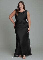 Azazie Kieryn Black Mermaid Pleated Stretch Satin Dress black