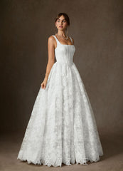 Azazie Geneva Diamond White Ball-Gown Square Neckline Lace Dress