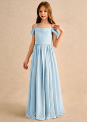 Azazie Shia Girls Formal Sky Blue A-Line Off the Shoulder Chiffon Dress sky_blue