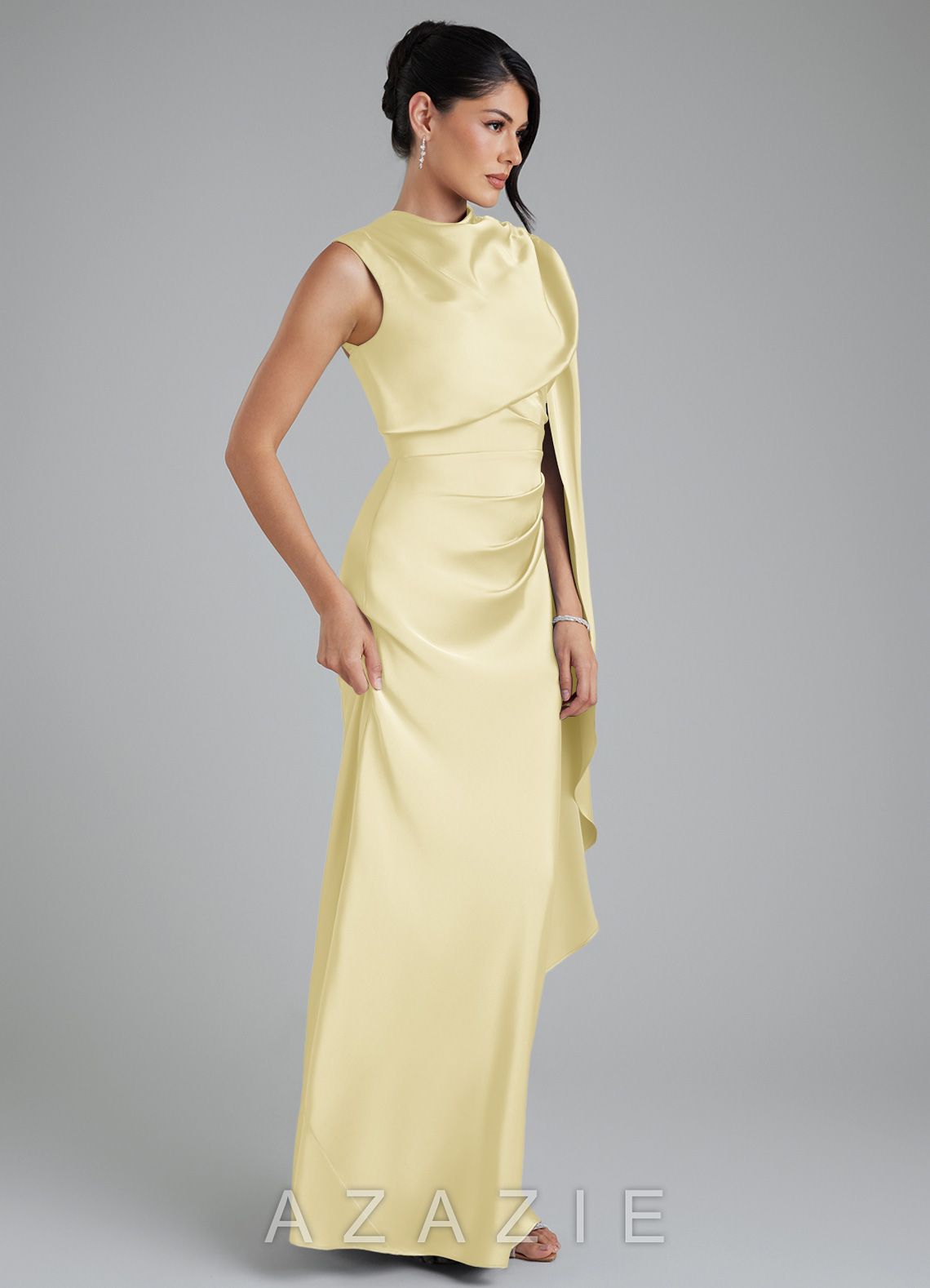 Azazie Taj Lemon Sorbet Mermaid Corset Stretch Satin Dress lemon_sorbet