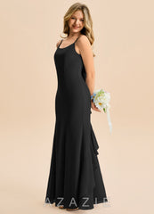 Azazie Lioren Junior Black Mermaid Bow Chiffon Dress black
