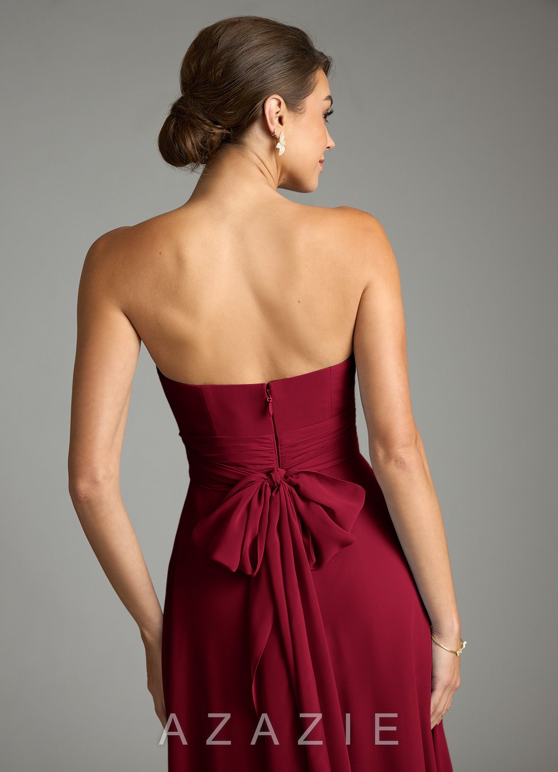Azazie Tamira Burgundy A-Line Pleated Chiffon Convertible Dress burgundy